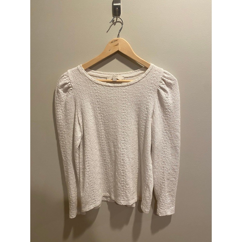 LOFT Ivory Textured Long Sleeve Tee